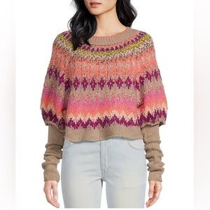 Free People Home For The Holidays knit Sweater Raspberry Combo Sz XS NWT